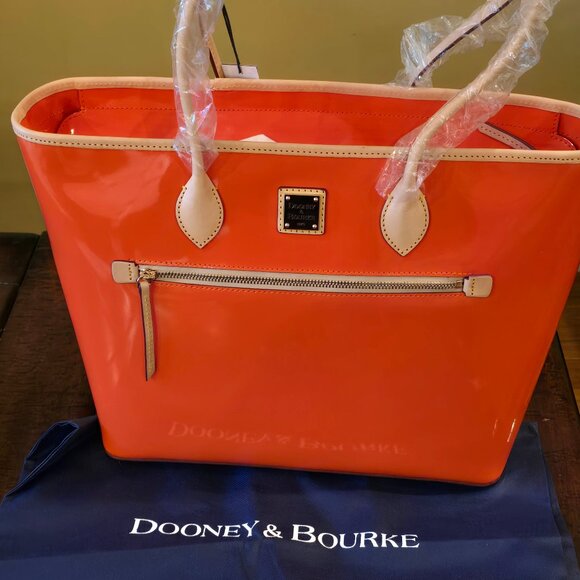 NWT - DOONEY & BOURKE Large Patent Leather Tote Bag - Orange - Picture 2 of 7
